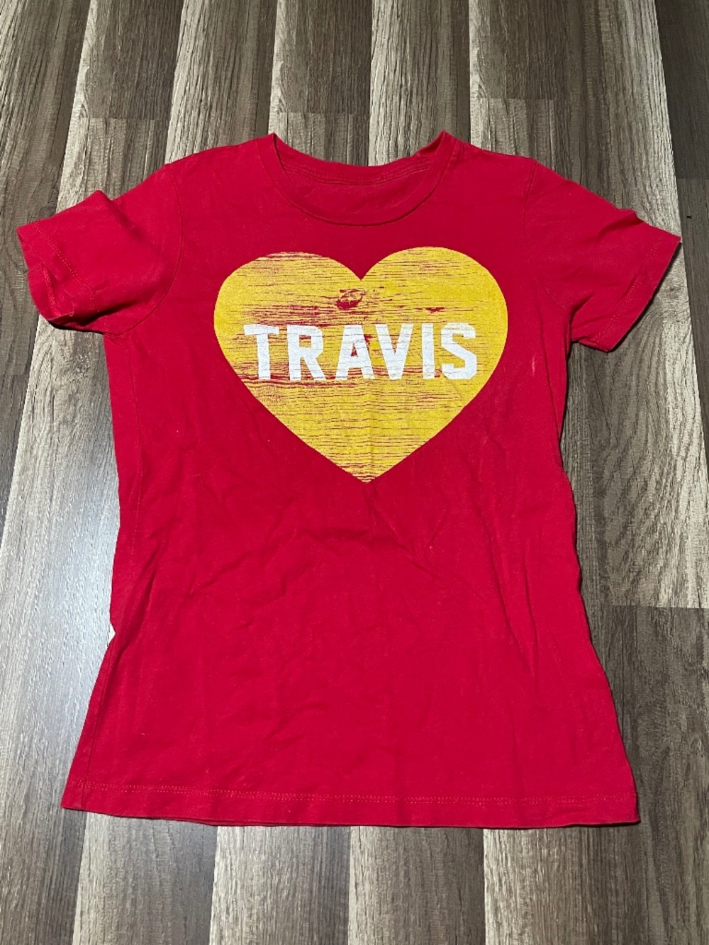 Red and yellow Travis Heart Tee Shirt Size Small Travis Kelce Kansas City Chiefs
